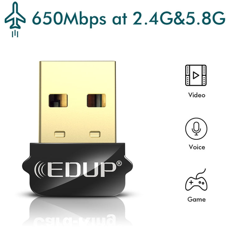 EDUP EP-AC1651 USB WIFI Adapter 650Mbps Dual Band 5G/2.4GHz External Wireless Network Card Wifi Dongle Receiver for Laptop Windows MacOS EDUP EP-AC1651 USB WIFI Adapter 650Mbps Dual Band 5G/2.4GHz External Wireless Network Card Wifi Dongle Receiver for Laptop Windows MacOS